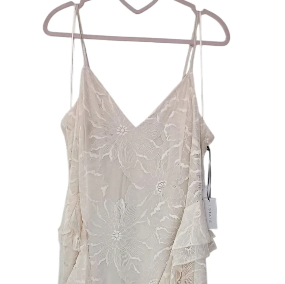 NWT 1. STATE Ruffle Lace Midi Dress In Light Cream Size 12 $149 - Picture 4 of 8